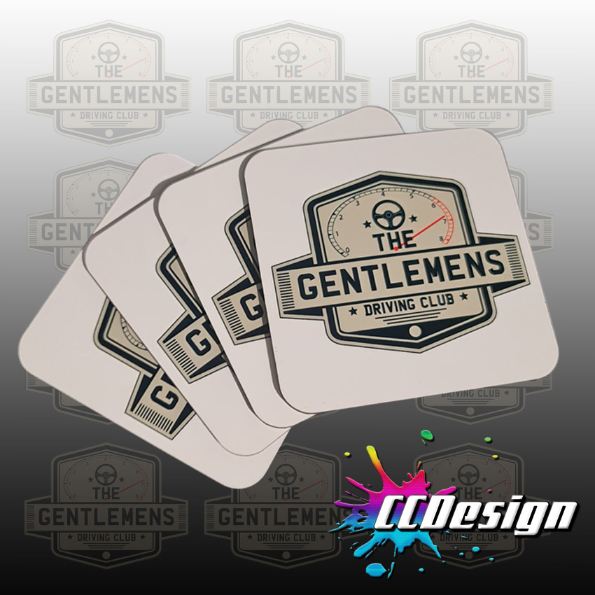 Set of 4 "GENTLEMENS DRIVING CLUB" Cork backed drink coasters