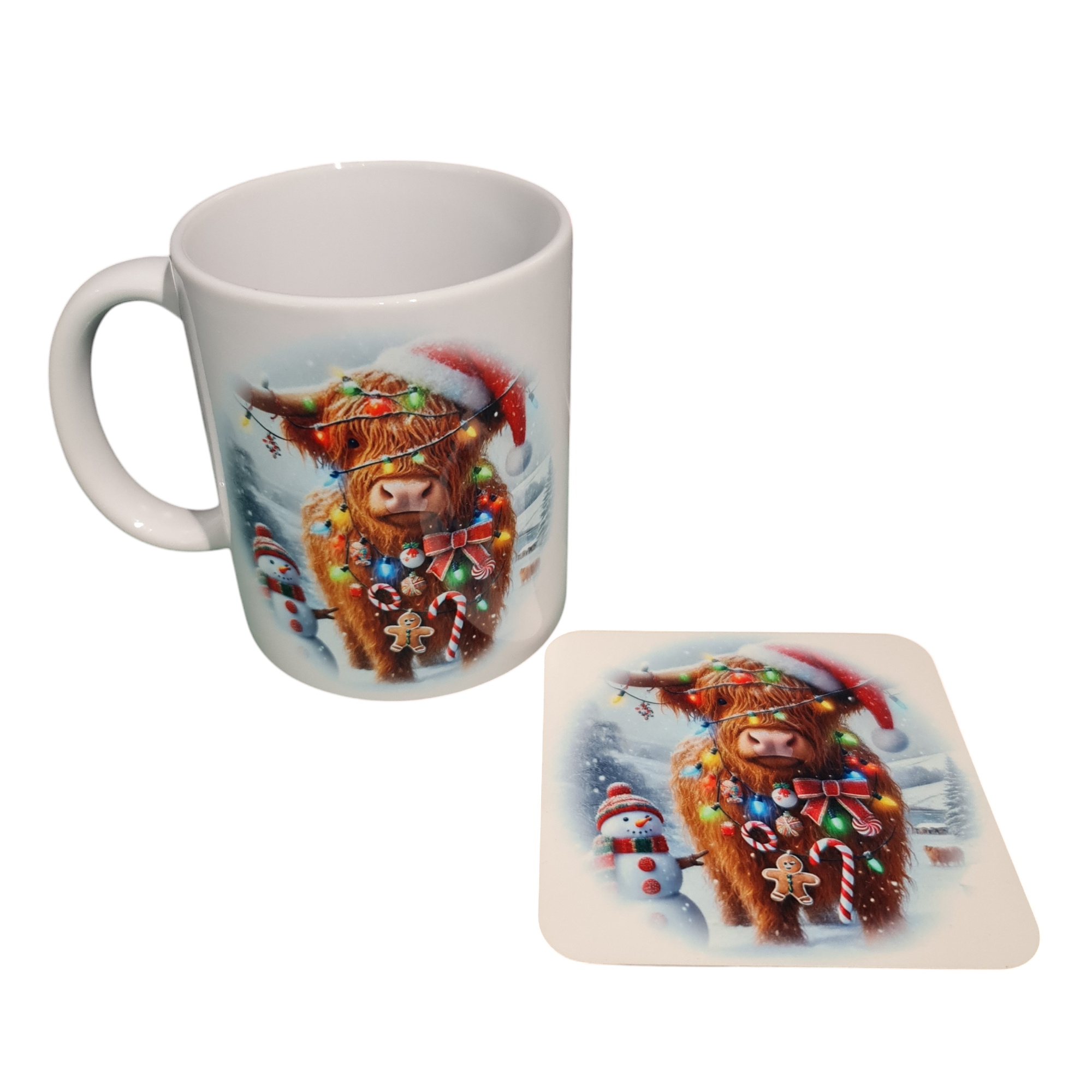 Festive Highland Cow Mug & Coaster set - Image 5