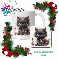Cat vs Christmas Lights Mug & Coaster Set