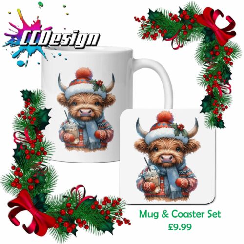 Cute Highland Cow Mug & Coaster Set